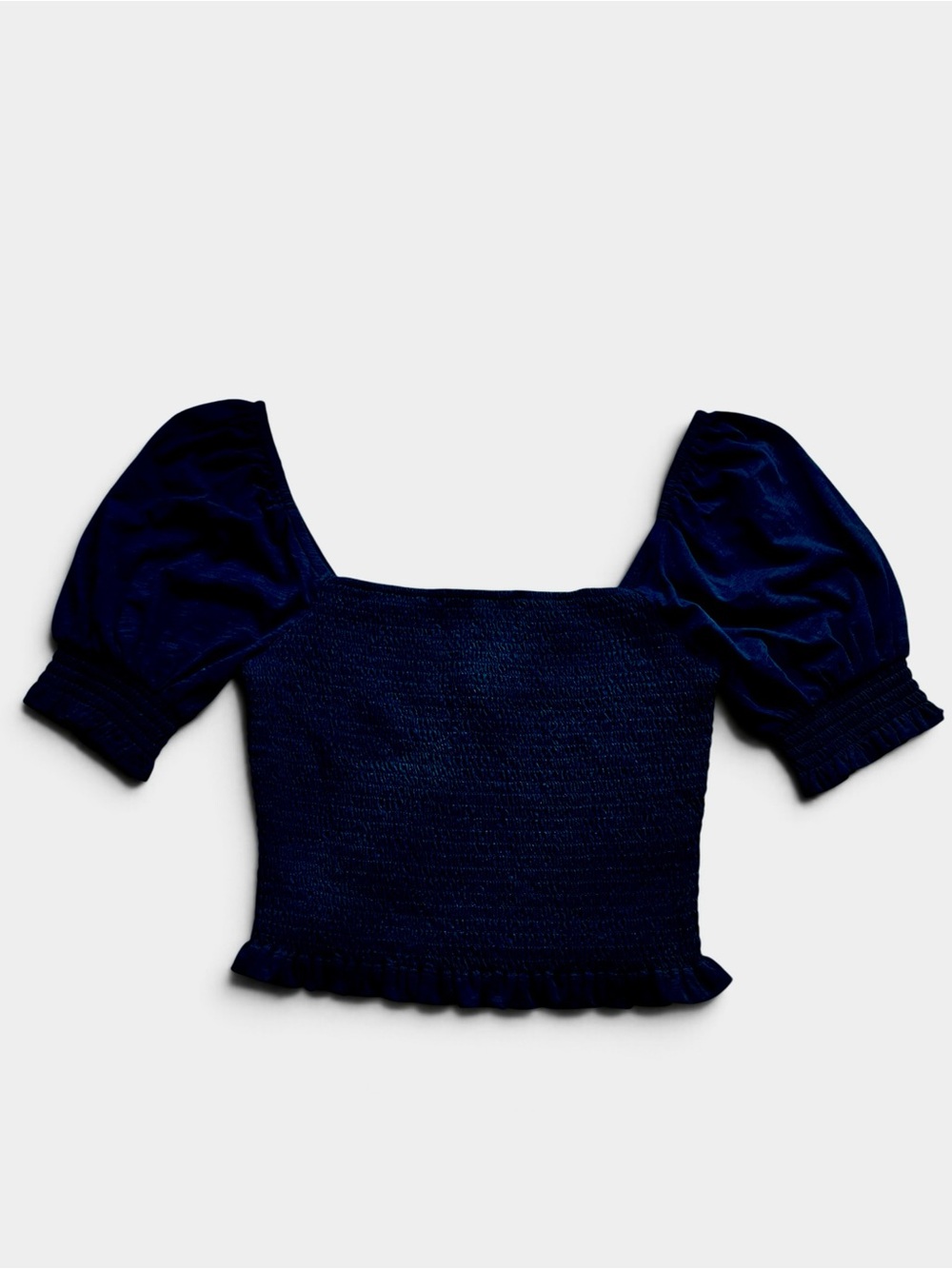 Boden Smocked Puff‑Sleeve Square‑Neck Crop Top Black Size 6 NWT